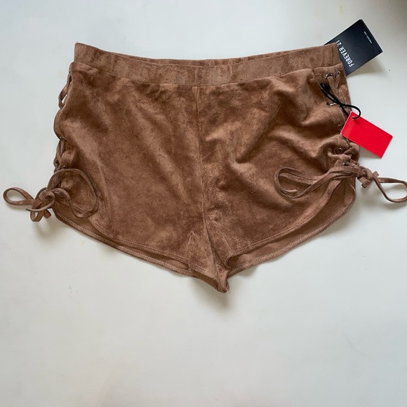 Suede Camel Lace Up Forever 21 Shorts - Picture 1 of 3